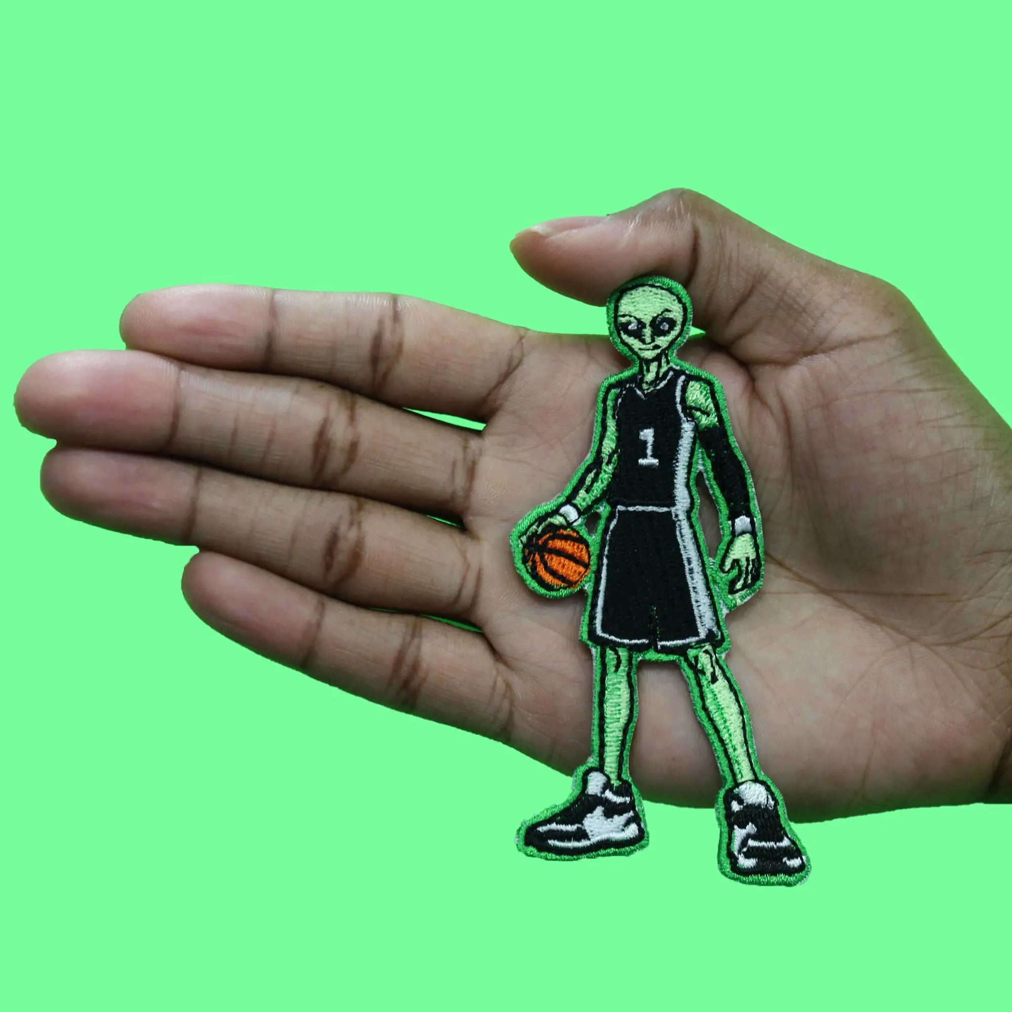 Tall Green Alien #1 Patch Elite Basketball Player Embroidered Iron On