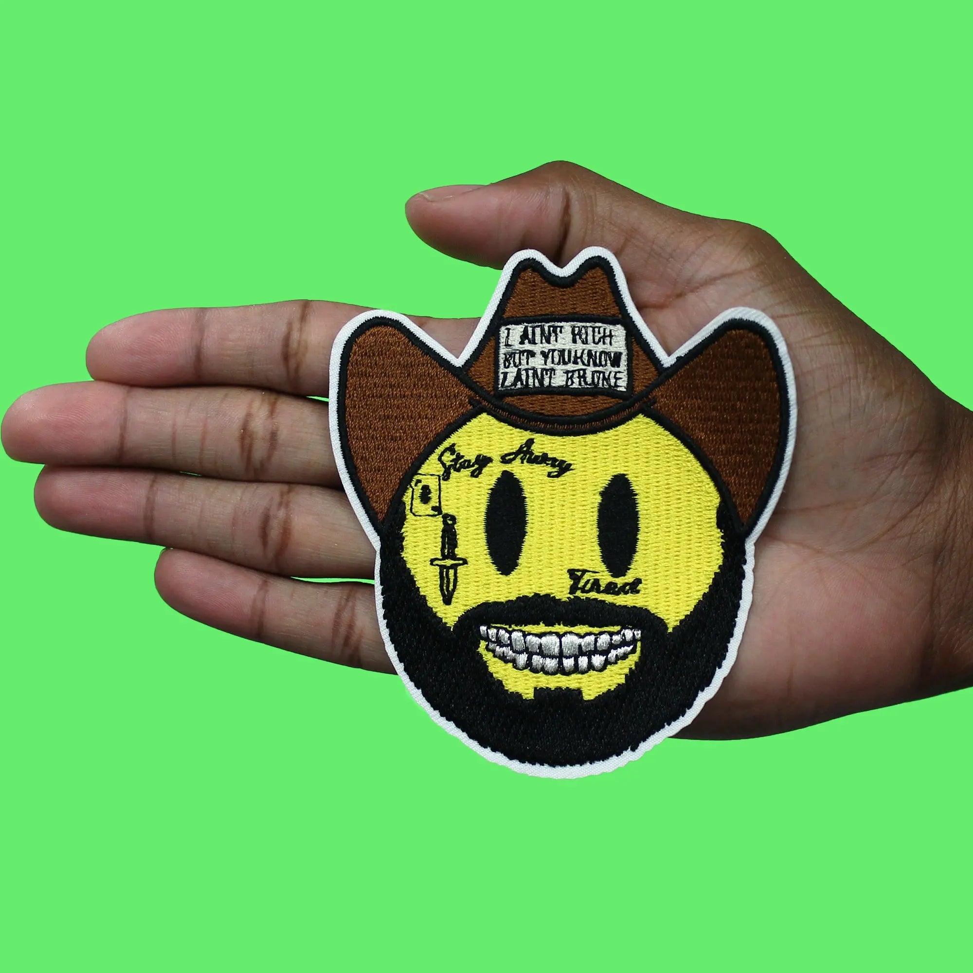 Cowboy Rapper Face Tattoo Patch I Aint Broke Embroidered Iron On