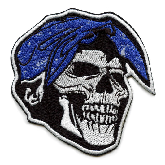 Blue Bandana Skull Patch West Coast Rapper Embroidered Iron On