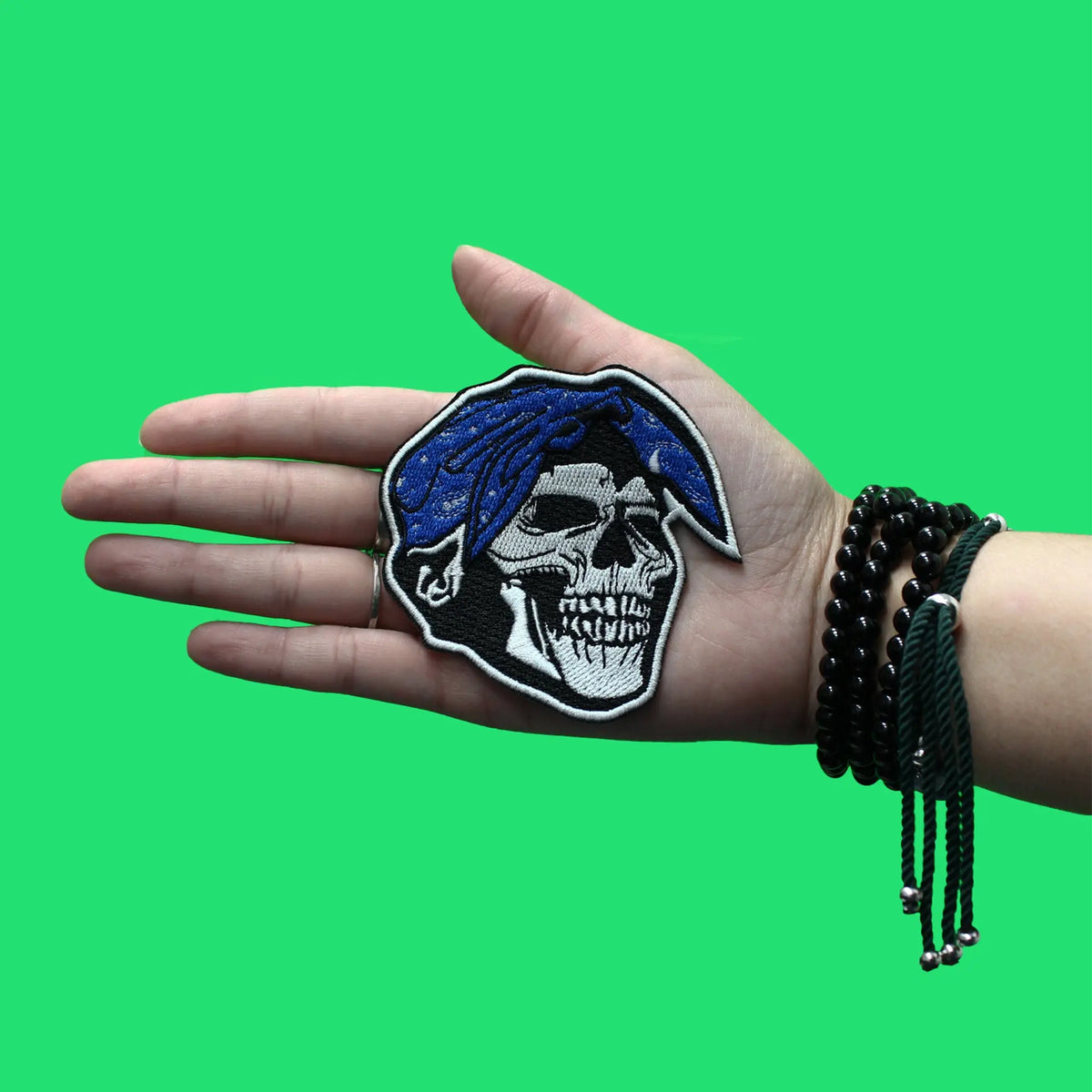 Scull Hand Rapper Blue Bandana Skull Patch West Coast California Rapper Embroidered Iron ...