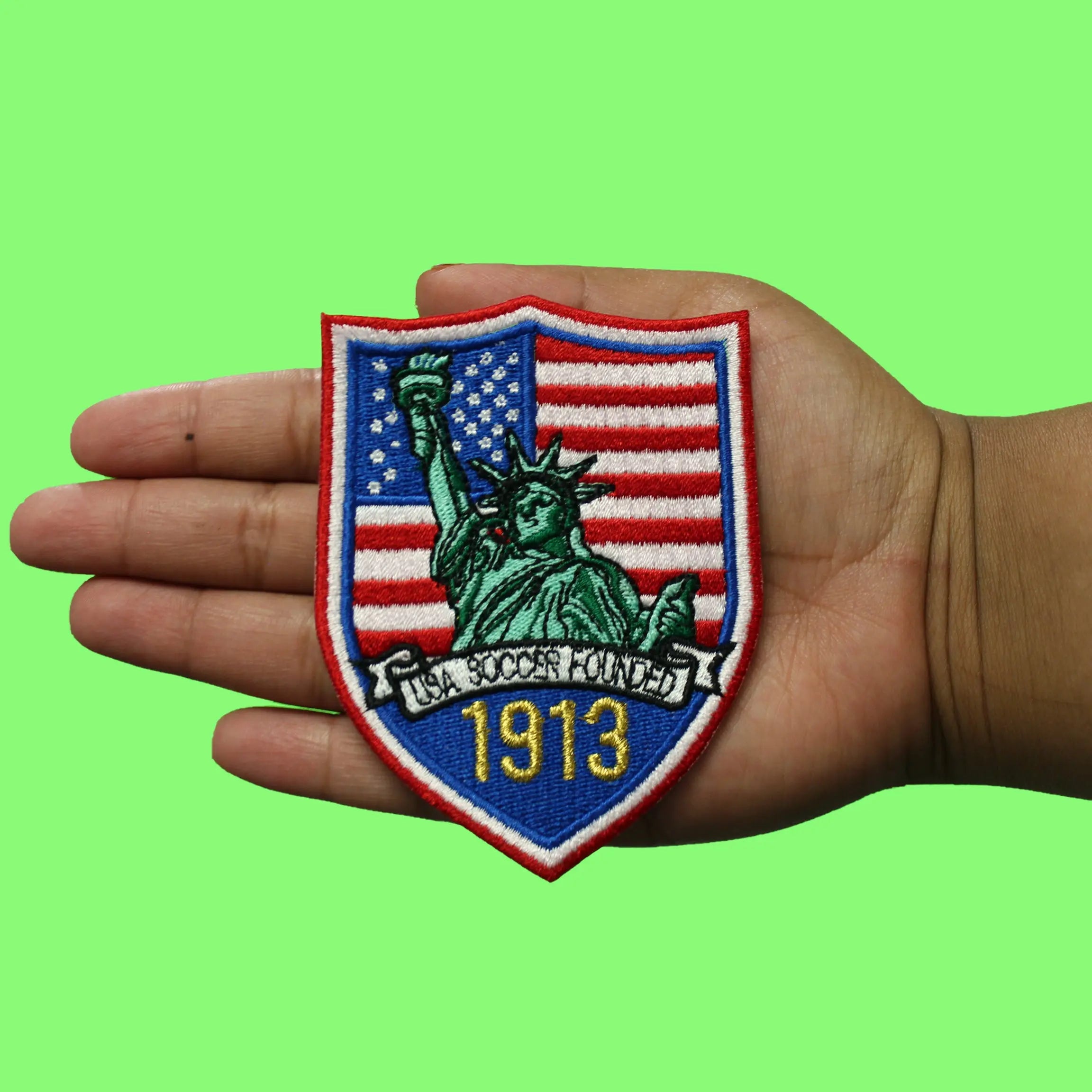 USA Soccer Shield Patch Statue Of Liberty Established1913 Embroidered Iron-On