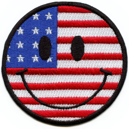 United States Smiley Patch Face Emoji Flag Embroidered Iron On