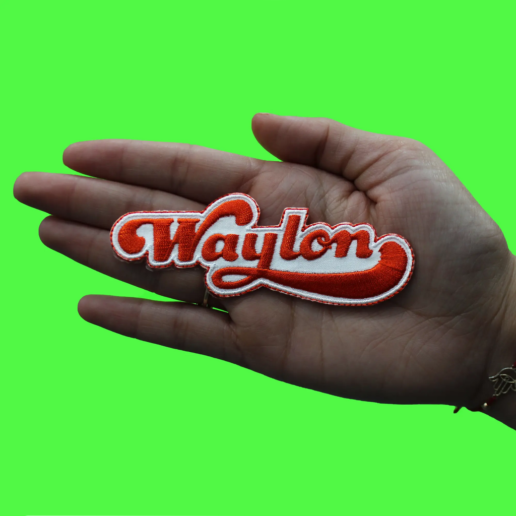 Waylon Jennings Cut Out Logo Patch Country Music Singer Embroidered Iron-On