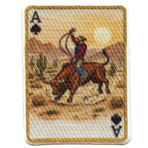 Western Ace Card Patch Rodeo Bull Rider Sublimated Iron On