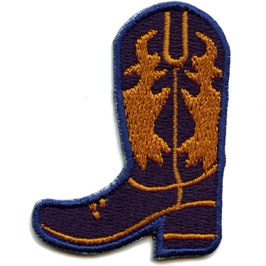 Western Cowboy Boots Patch Blue Brown Vaquero Embroidered Iron On
