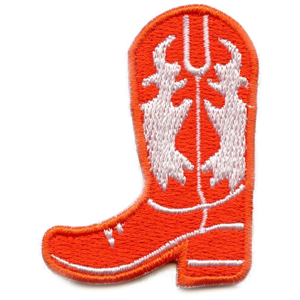 Western Cowboy Boots Patch Orange White Vaquero Embroidered Iron On