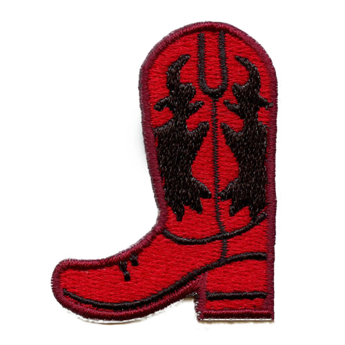 Western Cowboy Boots Patch Red Black Vaquero Embroidered Iron On