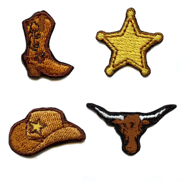 Western Sheriff 4 Pack Mini Set Patch Badge Skull Embroidered iron On