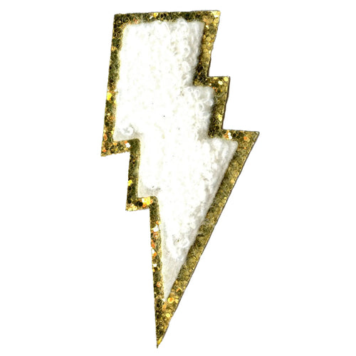White Lightning Bolt Patch Weather Symbol Decor Chenille Iron On