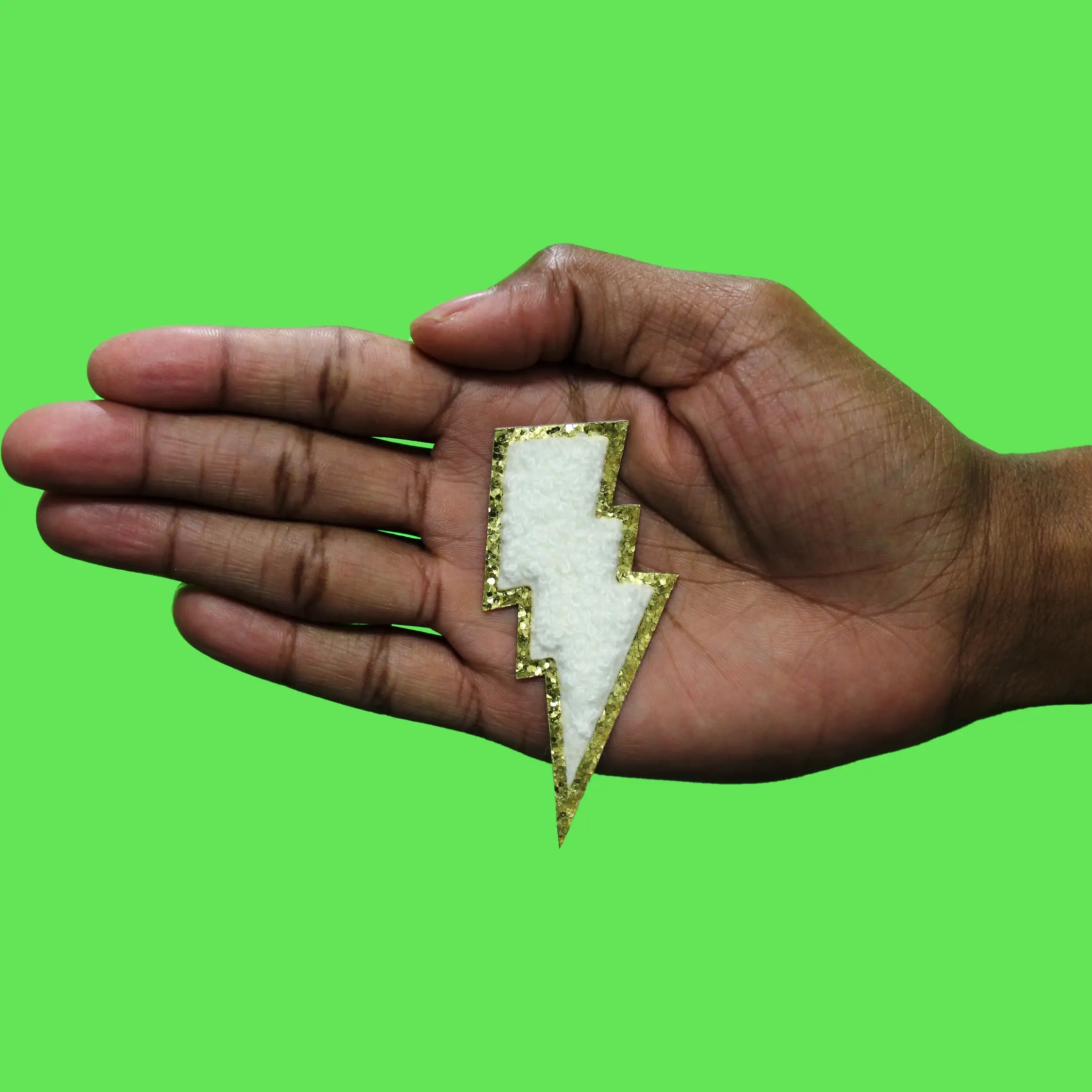 White Lightning Bolt Patch Weather Symbol Decor Chenille Iron On