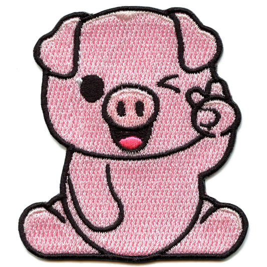 Winking Peace Pig  Patch Cute Cartoon Mammal Embroidered Iron On