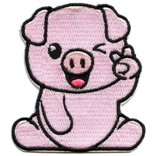 Winking Peace Pig  Patch Cute Cartoon Mammal Embroidered Iron On