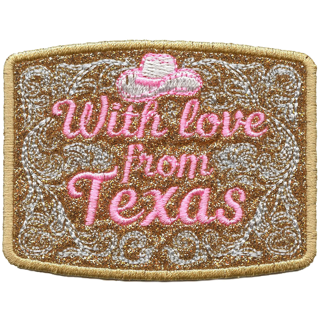 With Love From Texas Patch State Pride Glitter Embroidered Iron On