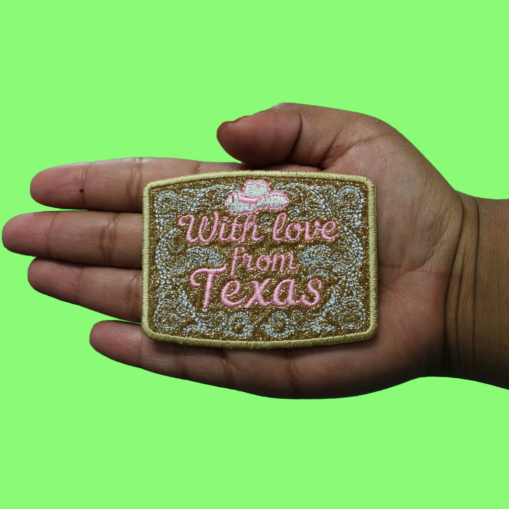 With Love From Texas Patch State Pride Glitter Embroidered Iron On