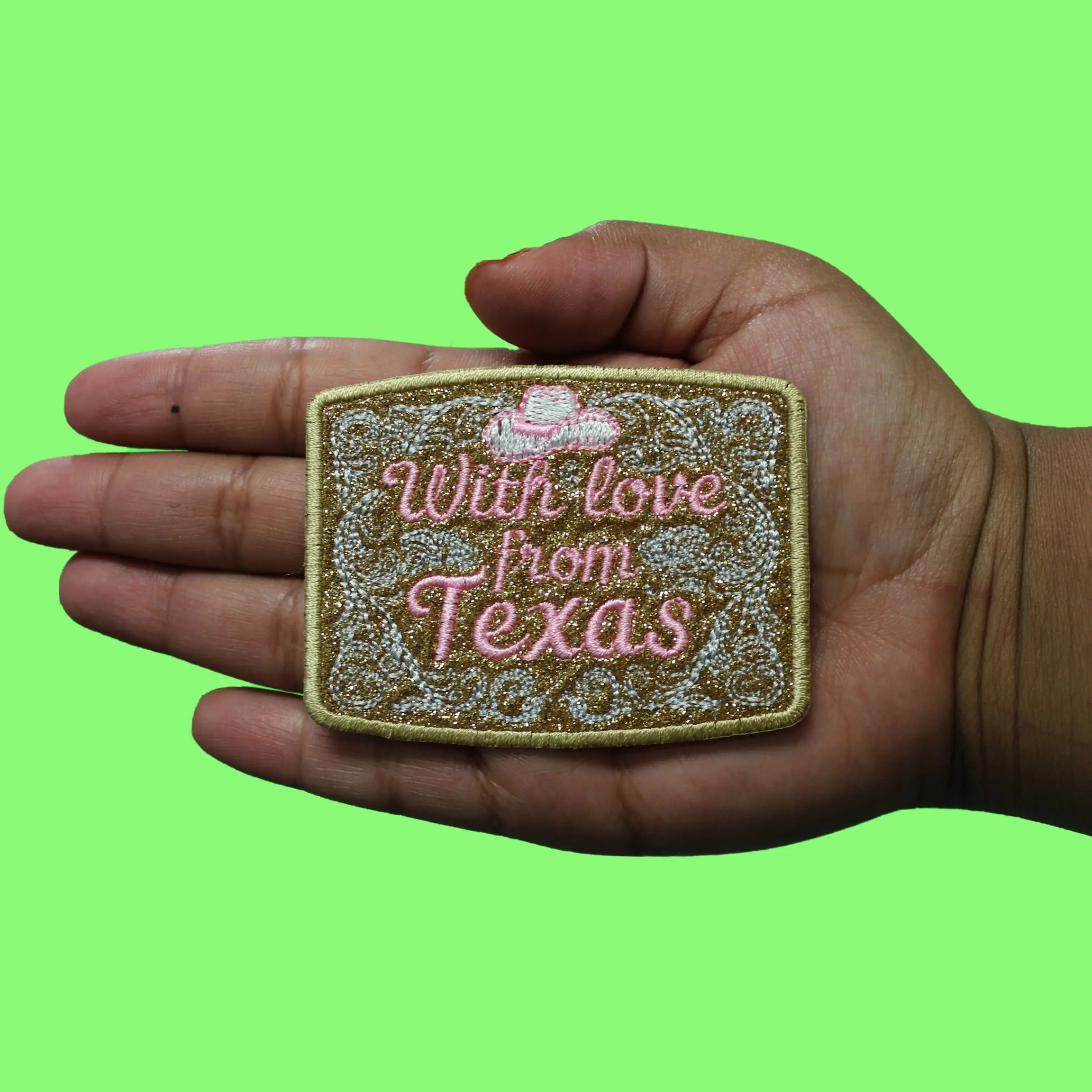 With Love From Texas Patch State Pride Glitter Embroidered Iron On