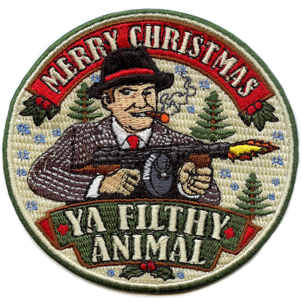 Merry Christmas Ya Filthy Animal Patch Movie Mobster Embroidered Iron On