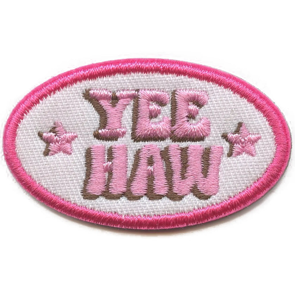 Yeehaw Star Script Patch Western Pink Cowgirl Embroidered Iron On