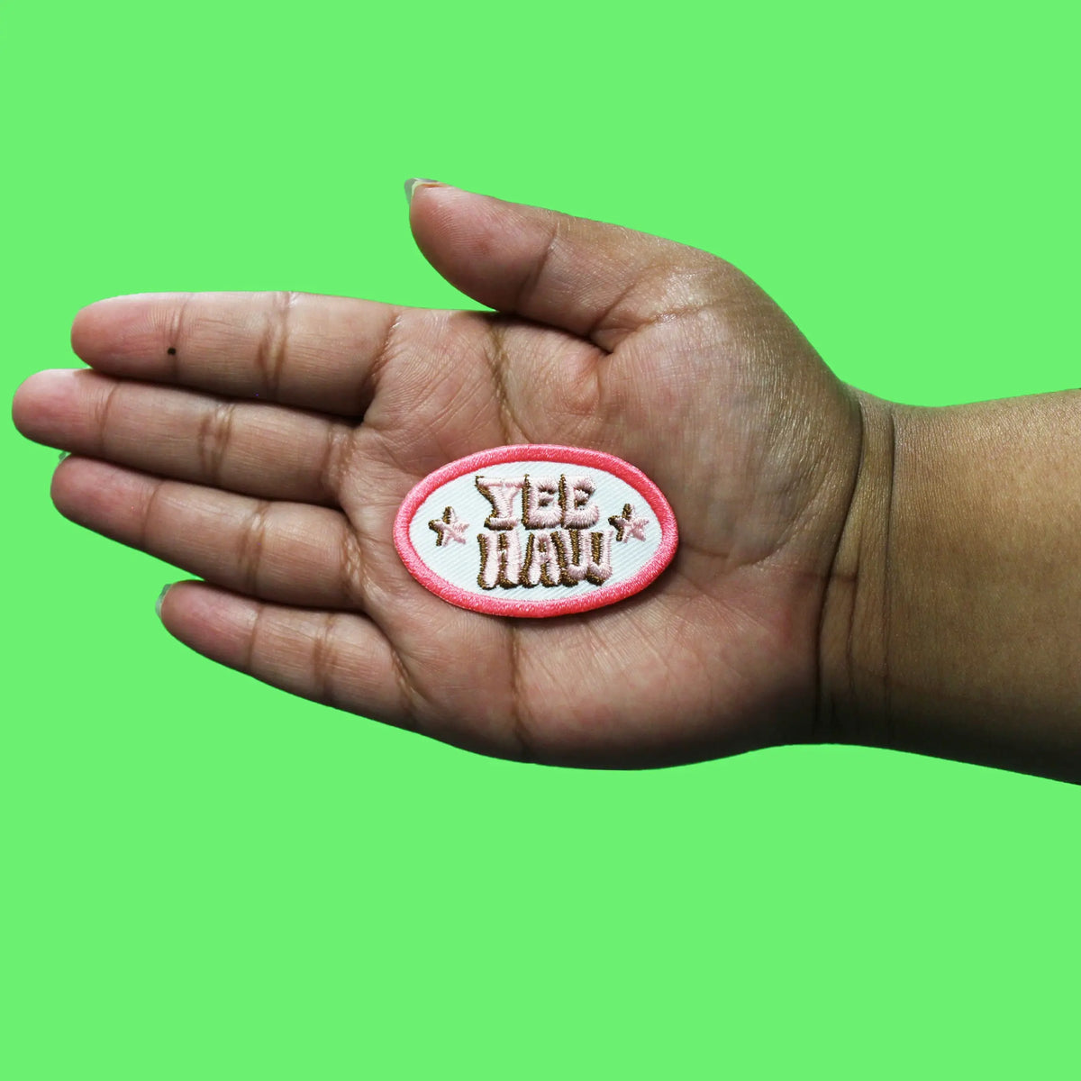 Yeehaw Star Script Patch Western Pink Cowgirl Embroidered Iron On