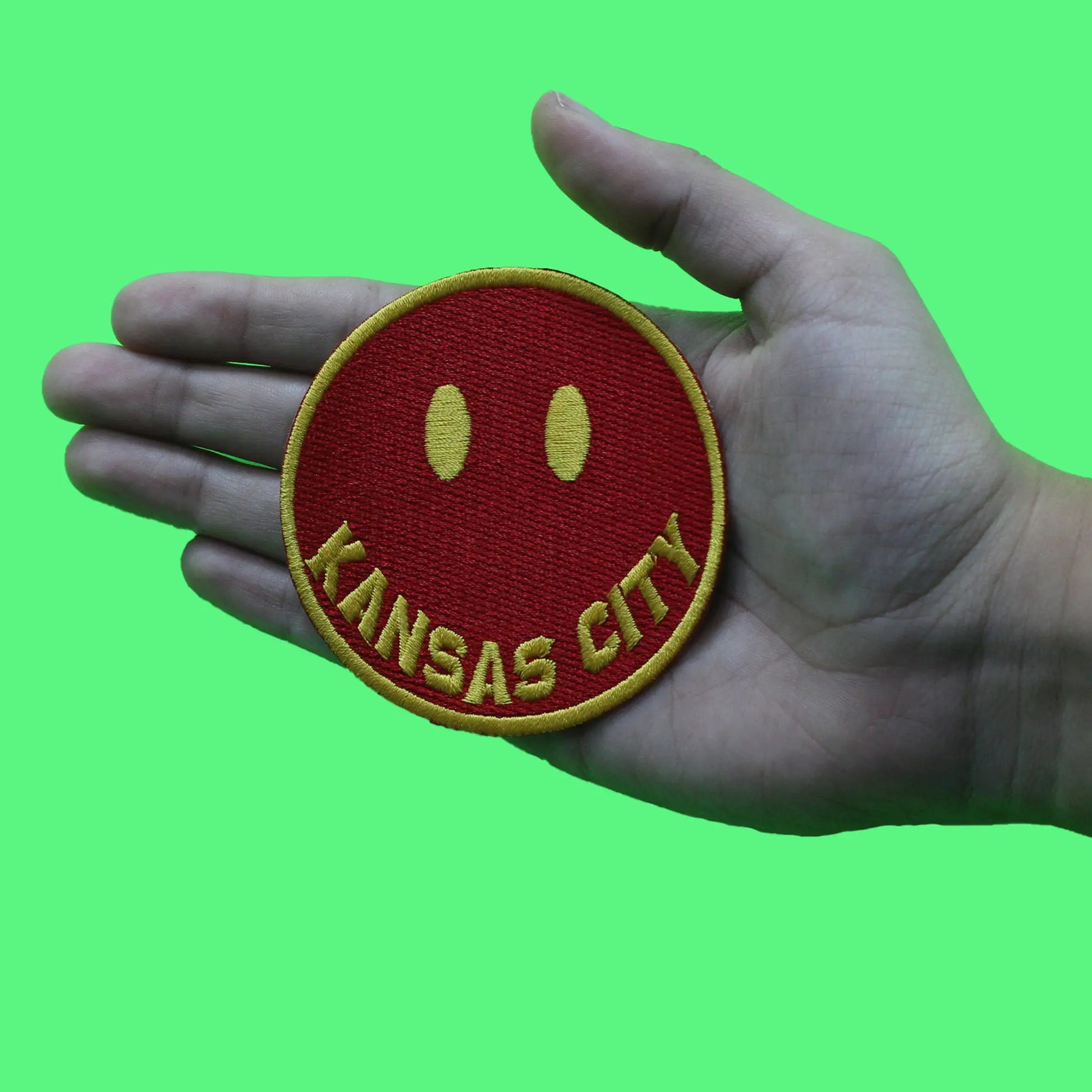 Kansas City Smiley Face Patch Red/Yellow ALT Emoji Embroidered Iron on
