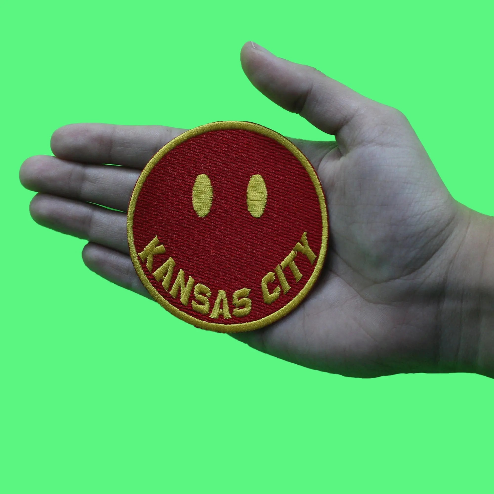 Kansas City Smiley Face Patch Red/Yellow ALT Emoji Embroidered Iron on