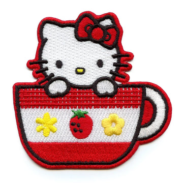 Hello Kitty Tea Cup Iron On Embroidered Patch