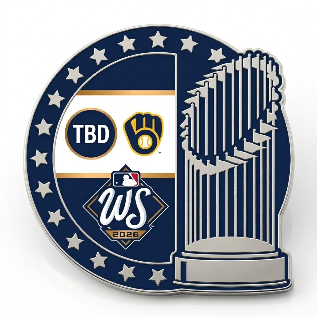 2026 MLB World Series Dueling Trophy Lapel Pin Milwaukee Brewers Vs TBD