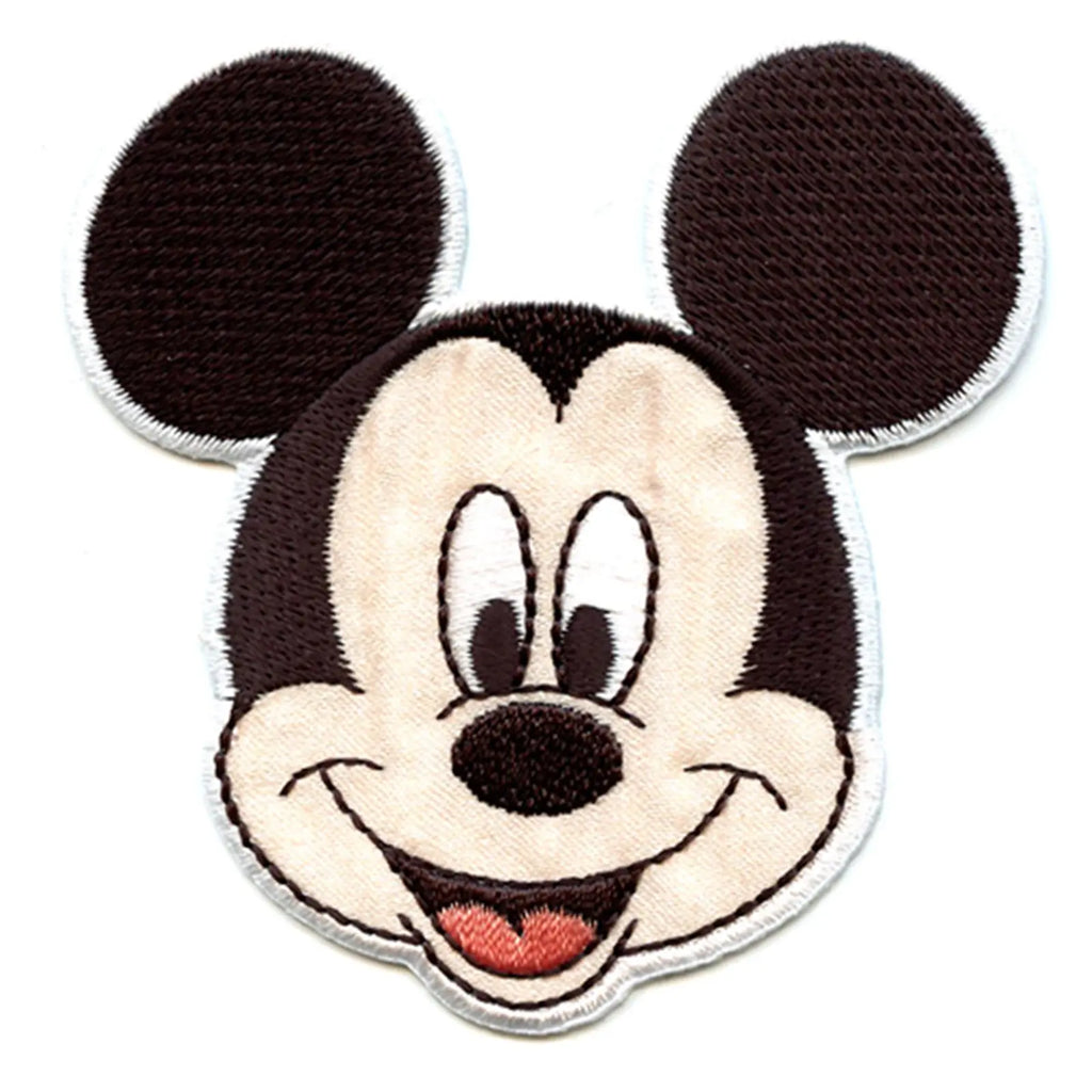 Disney Mickey Mouse Head Iron on Embroidered Applique Patch - White Border 