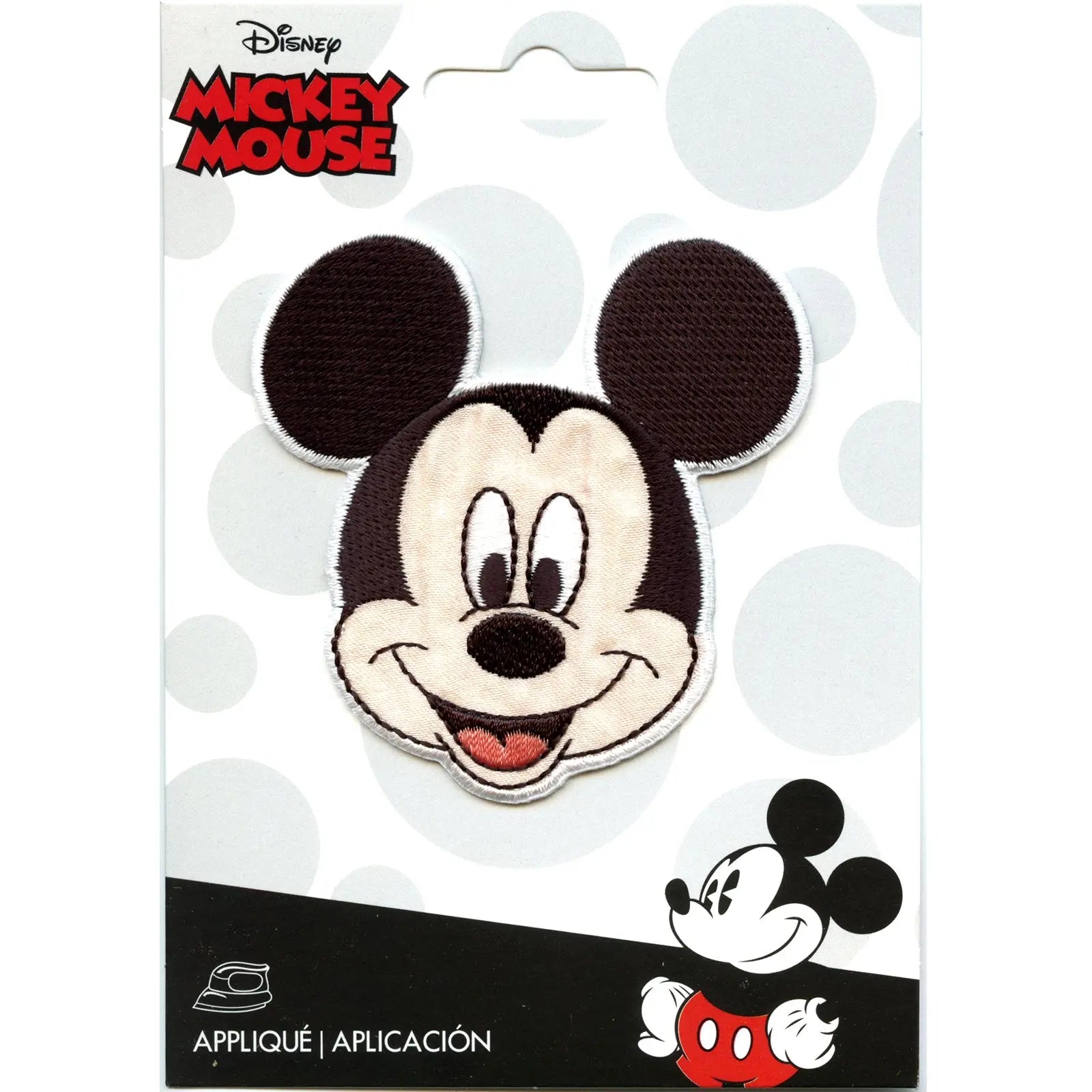 Disney Mickey Mouse Head Iron on Embroidered Applique Patch - White Border 