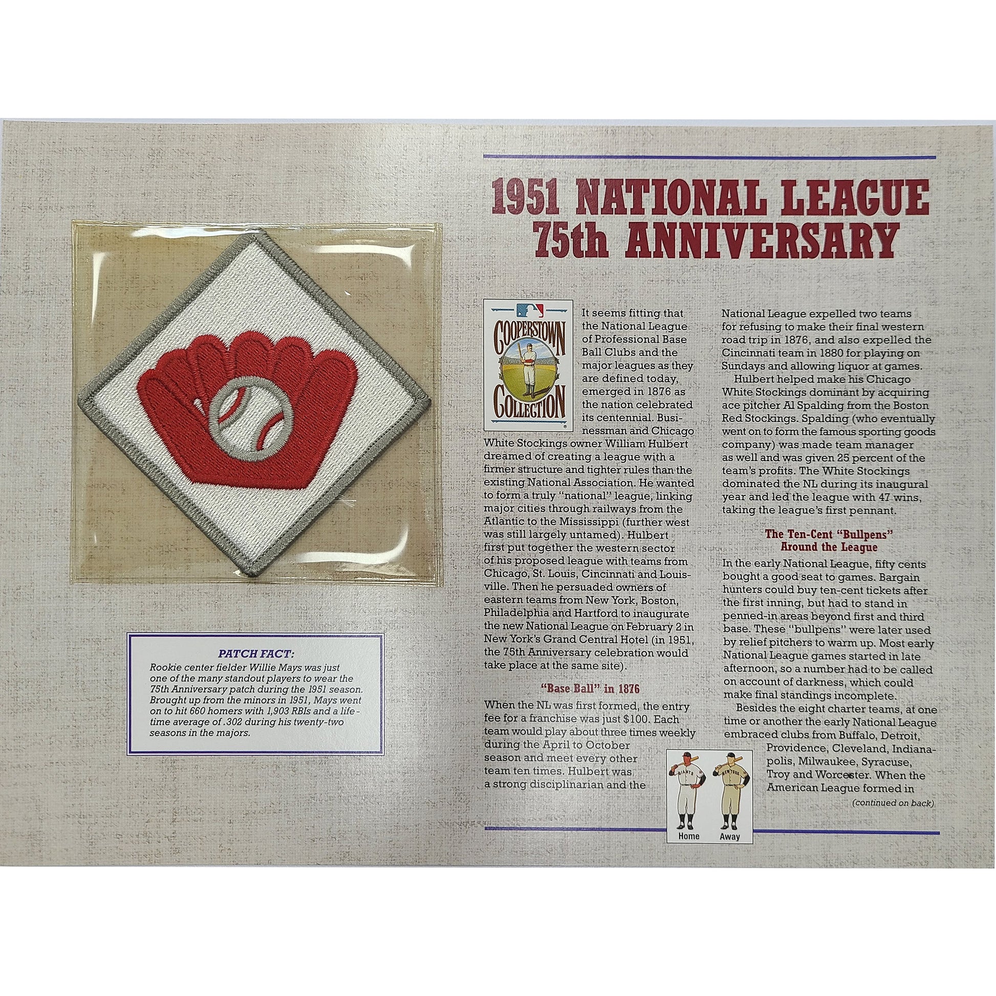 1951 National League 75th Anniversary Willabee & Ward Patch With Stat Card 