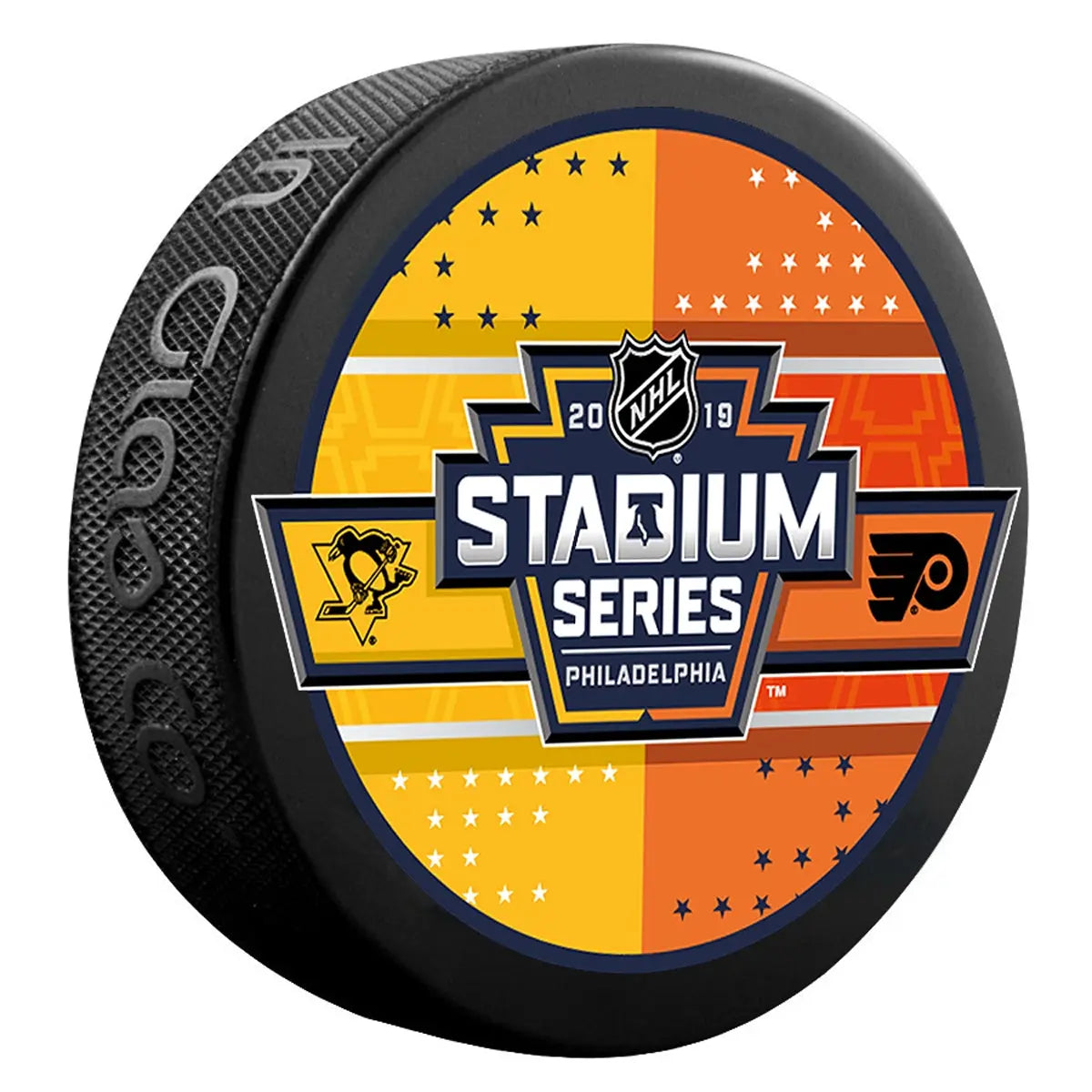Official 2019 NHL Stadium Series Dueling Puck Philadelphia Flyers Pittsburgh Penguins 