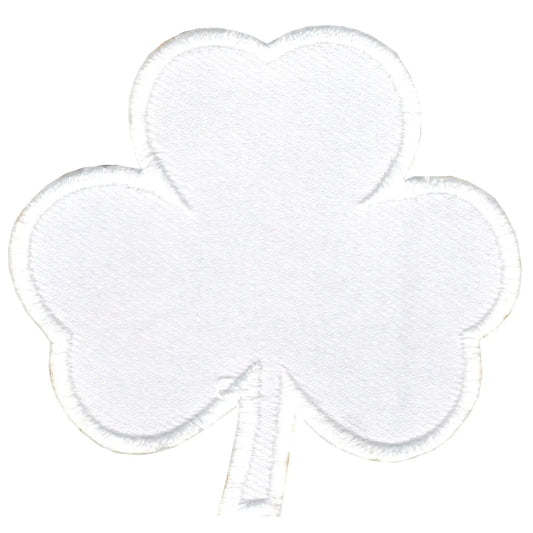 3 Leaf Clover Patch Lucky White Embroidered Iron On 