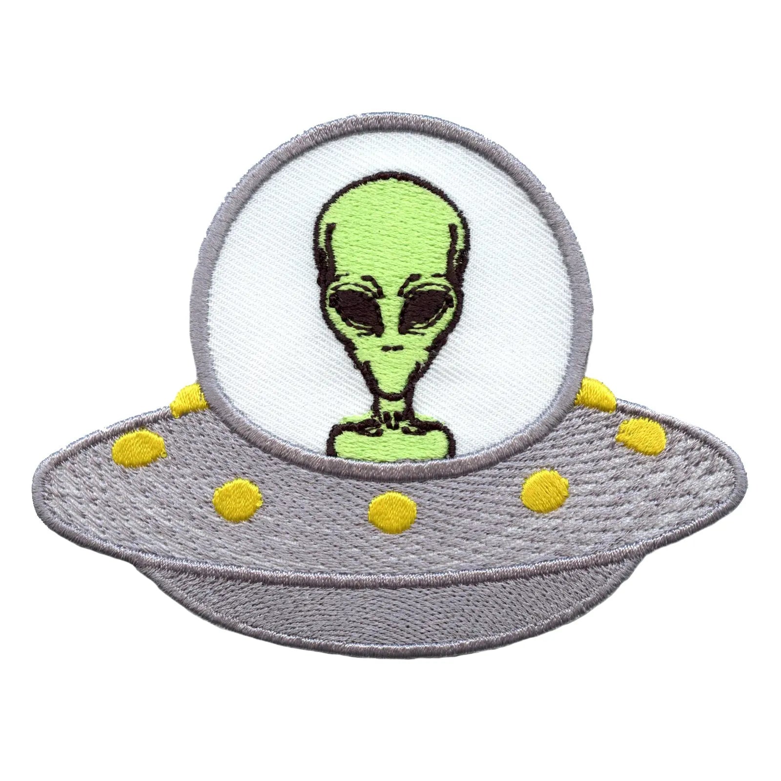 Alien In UFO Ship Embroidered Iron On Patch 