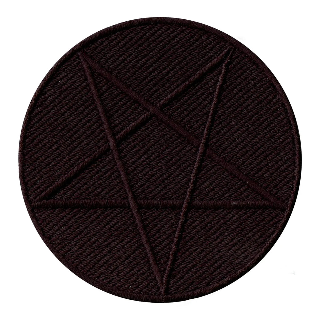 All Black Pentagram Symbol Iron On Embroidered Patch 