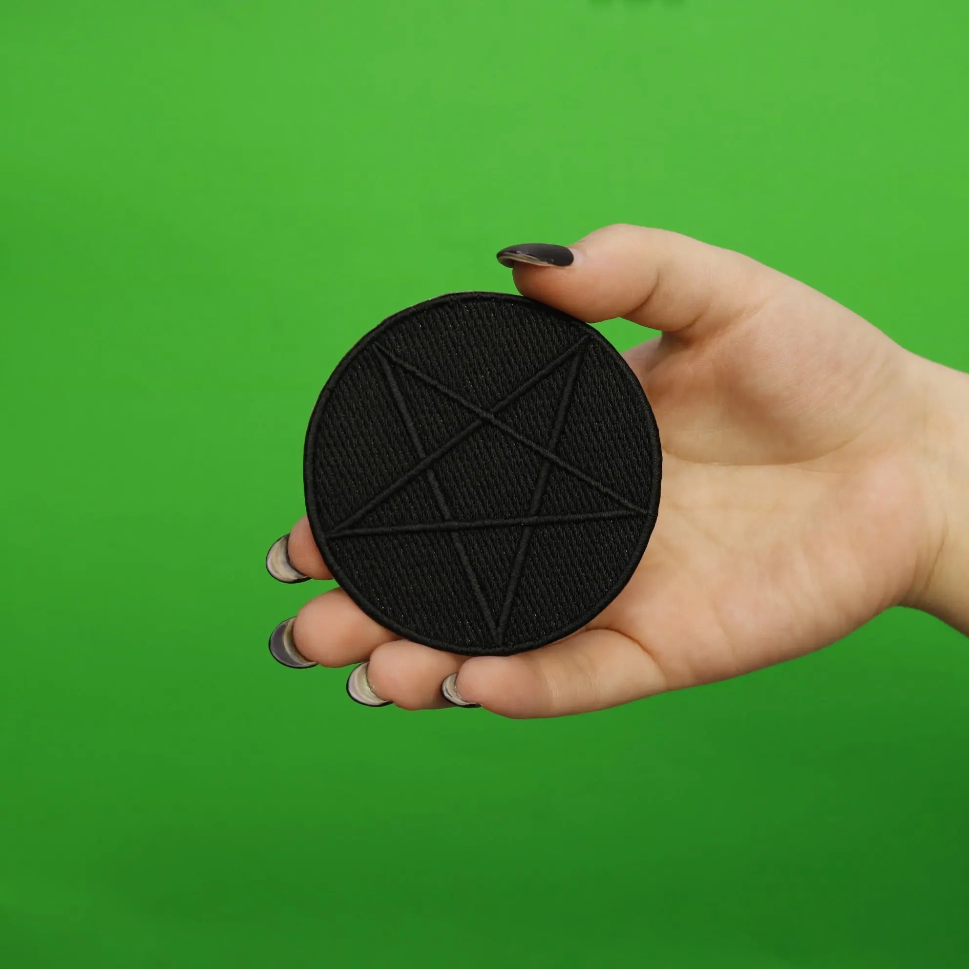 All Black Pentagram Symbol Iron On Embroidered Patch 