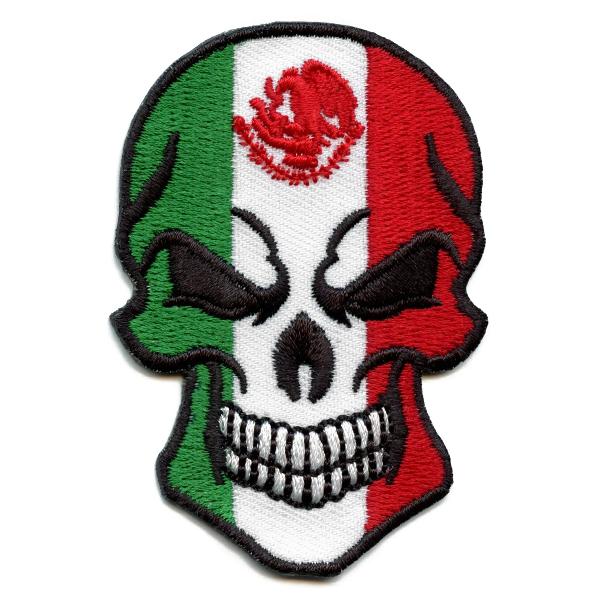 Angry Skull Patch Mexican Flag Embroidered Iron On