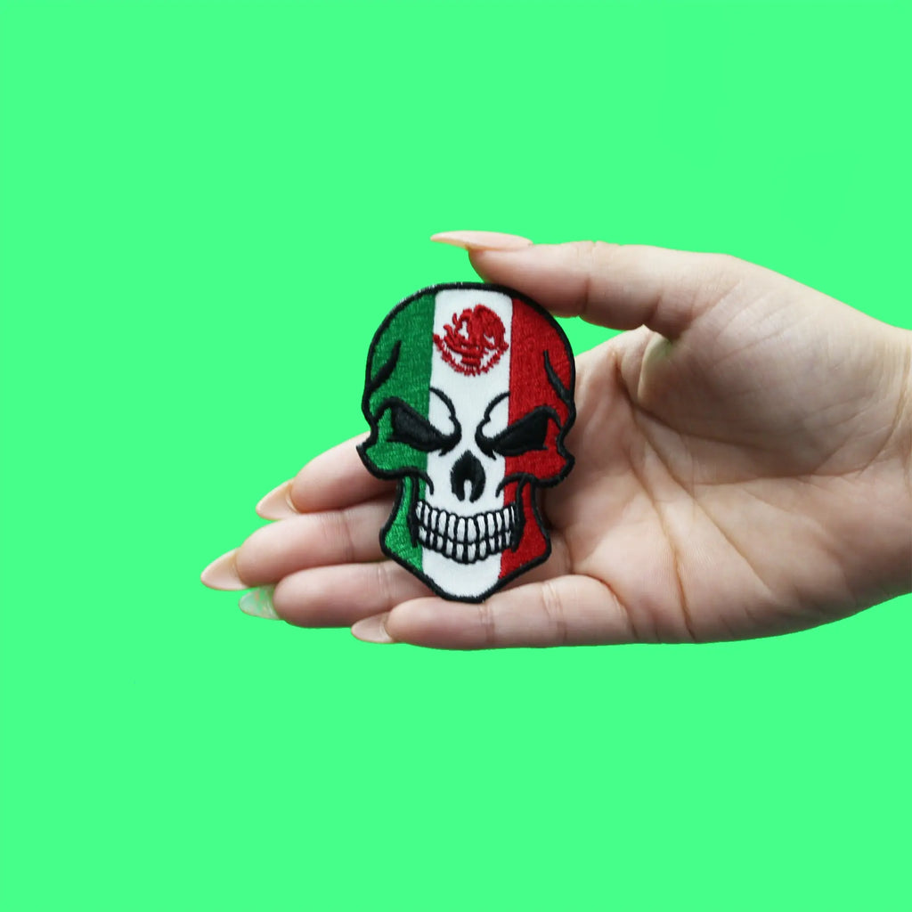 Angry Skull Patch Mexican Flag Embroidered Iron On