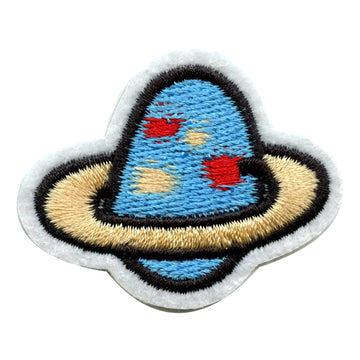Small Blue Planet With Ring Embroidered Iron On Patch 