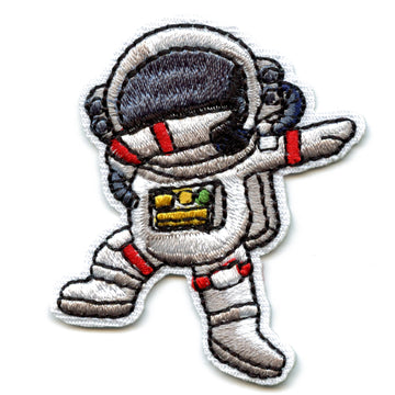 Small Grey Astronaut Dabbing Embroidered Iron On Patch