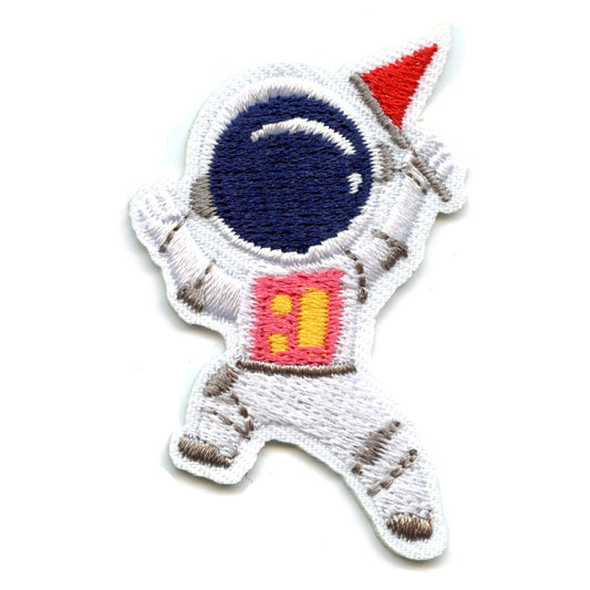 Small Pink Astronaut Holding A Small Red Flag Embroidered Iron On Patch