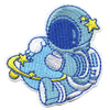 Small Blue Astronaut Hugging A Blue Planet With Rings Embroidered Iron On Patch