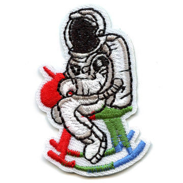 Small Astronaut On A Rocking Horse Embroidered Iron On Patch