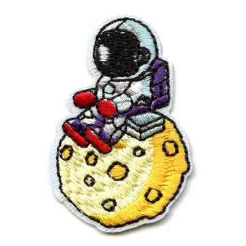 Small Astronaut Sitting On A Moon Embroidered Iron On Patch