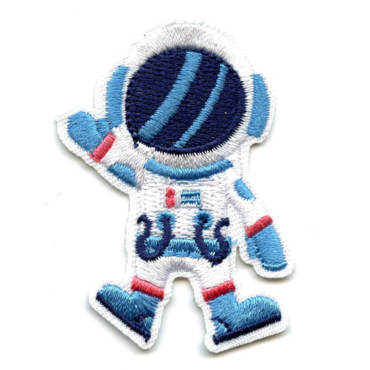 Small Blue Astronaut Waving Embroidered Iron On Patch