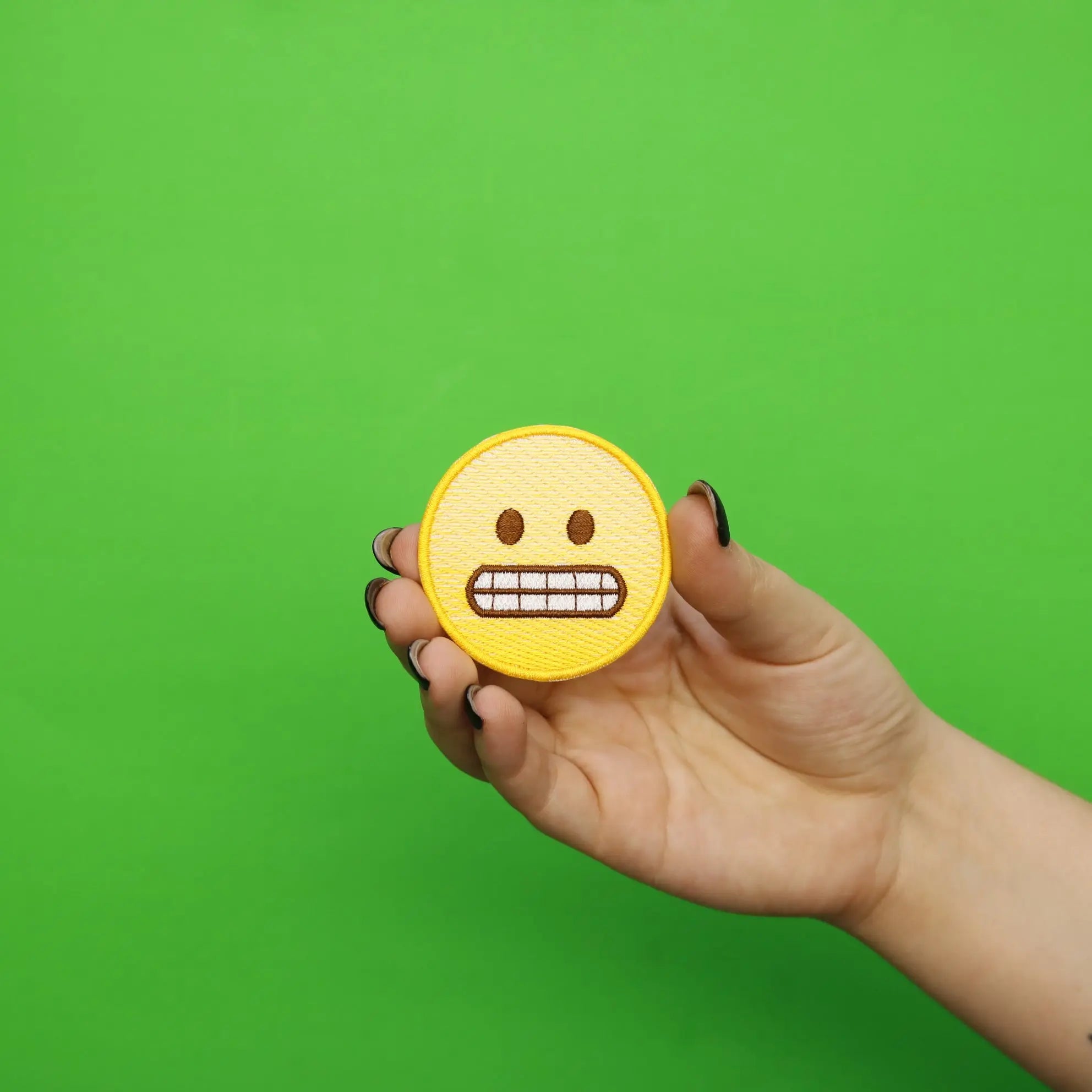 Awkward Grimacing Emoji Iron On Embroidered Patch 
