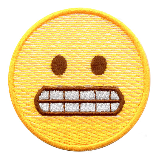 Awkward Grimacing Emoji Iron On Embroidered Patch 