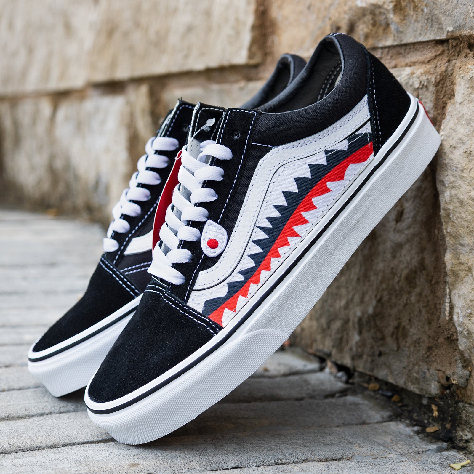 Vans Black Old Skool x Bape Shark Teeth Custom Handmade Shoes 