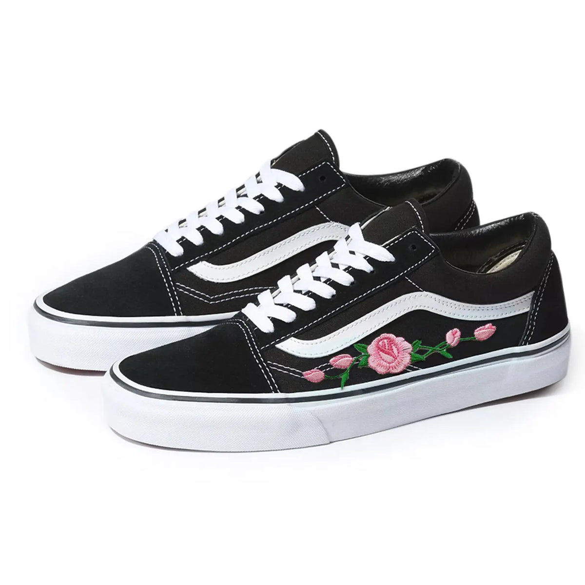 Vans Roses Patch Vans Black Old Skool Pink Rose Custom Handmade Shoes By Patch Collection