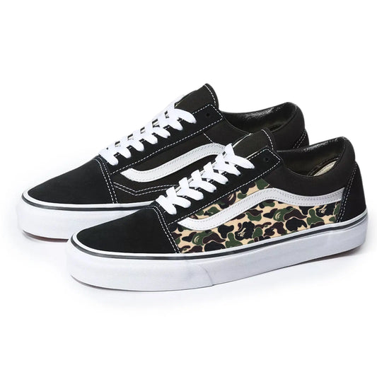 Vans Black Old Skool x Bape Camo Custom Handmade Shoes By Patch Collection 