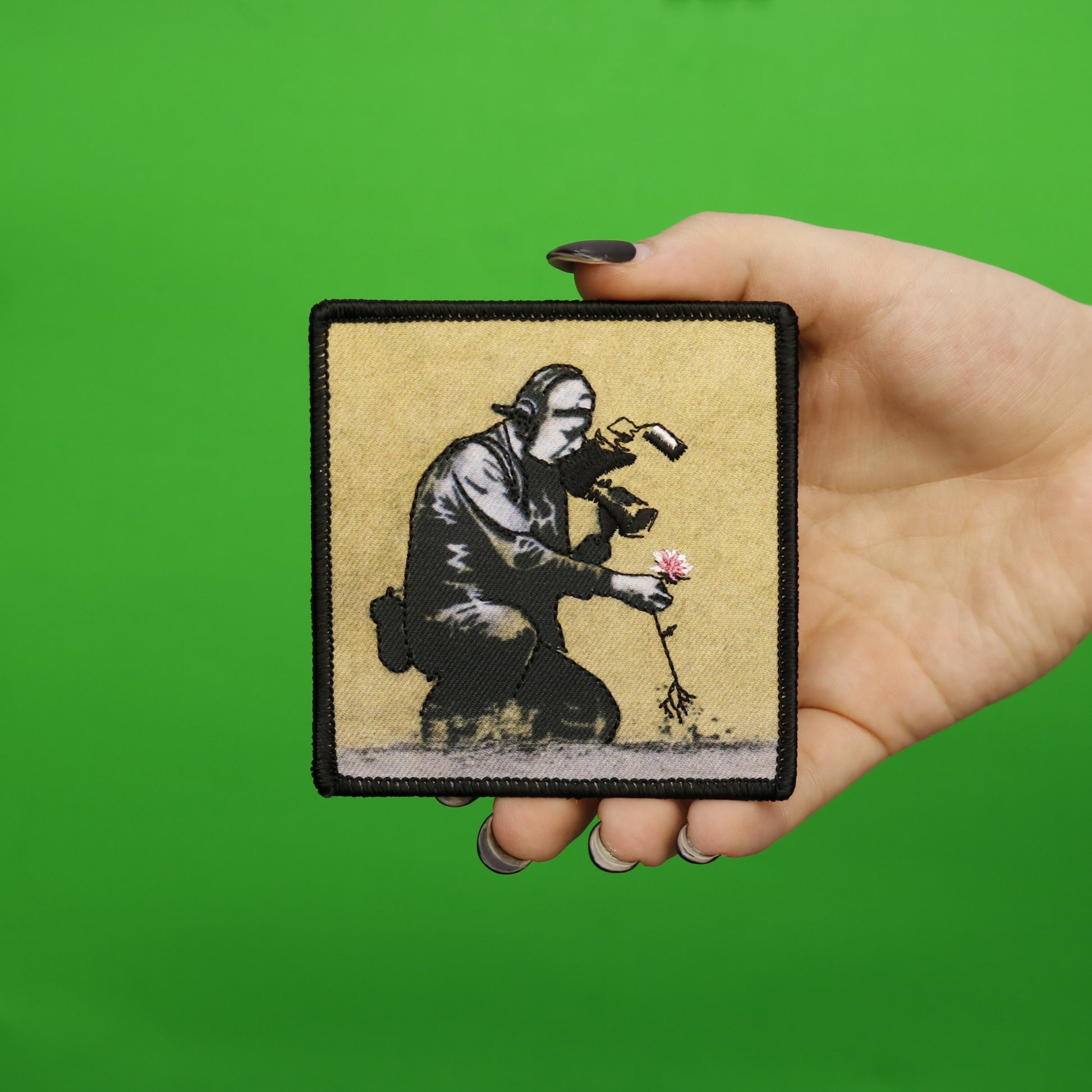 Banksy Flower Puller Embroidered Iron On PhotoPatch 