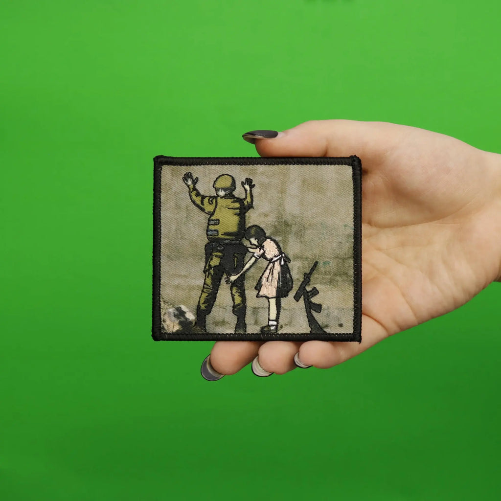 Banksy Girl Frisking Soldier Embroidered Iron On PhotoPatch 